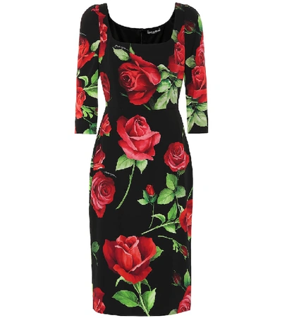 Shop Dolce & Gabbana Floral Stretch-silk Crêpe Dress In Black