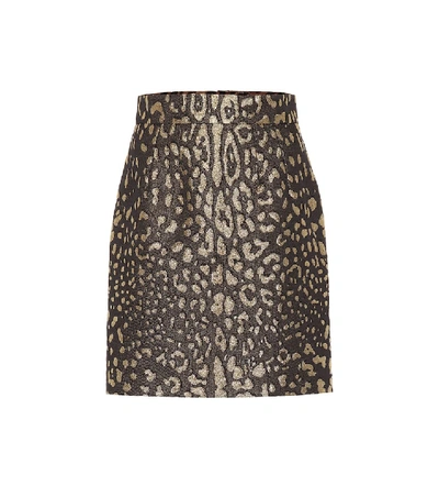 Shop Dolce & Gabbana Leopard-print Brocade Miniskirt In Brown