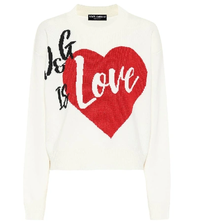 Shop Dolce & Gabbana Intarsia Cashmere-blend Sweater In White