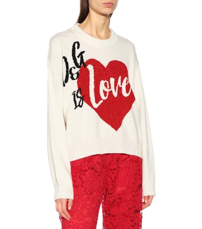 Shop Dolce & Gabbana Intarsia Cashmere-blend Sweater In White