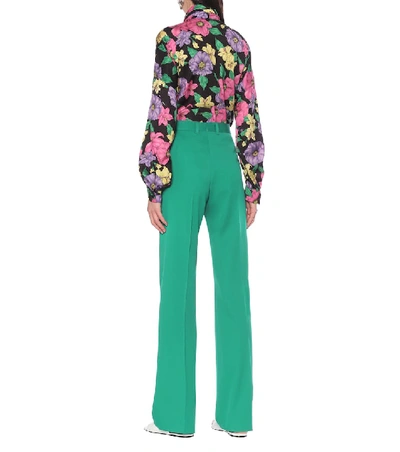 Shop Balenciaga High-rise Stretch-wool Straight Pants In Green