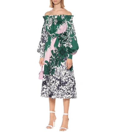 Shop Erdem Brigida Floral Cotton Dress In Green