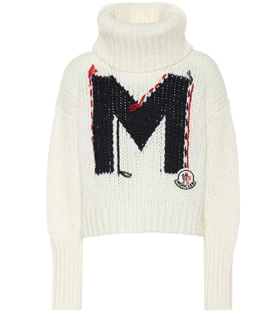 Shop Moncler Intarsia Turtleneck Sweater In White