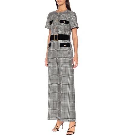 Shop Gucci Checked Wool Jumpsuit In Grey