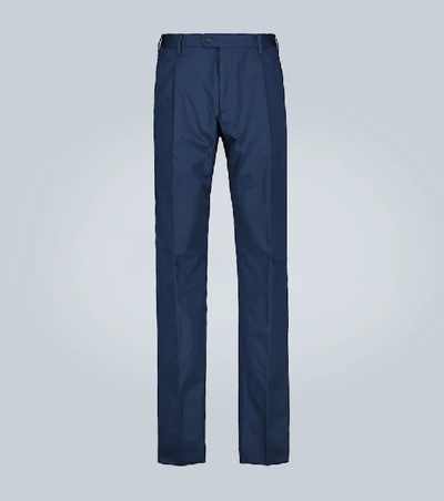 Shop Caruso Double-pleated Stretch-cotton Pants In Blue