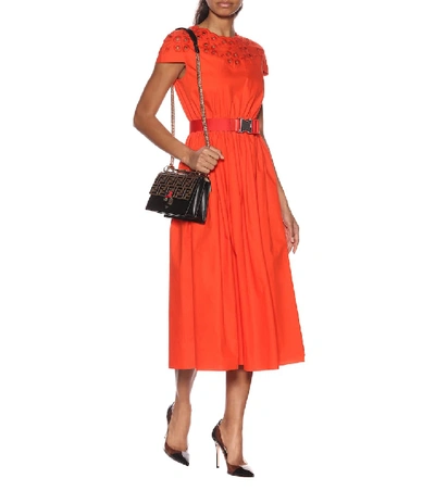 Shop Fendi Belted Cotton Dress In Red