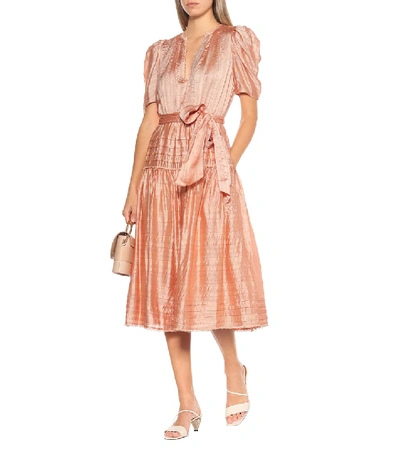 Shop Ulla Johnson Eudora Beaded Organza Midi Dress In Pink