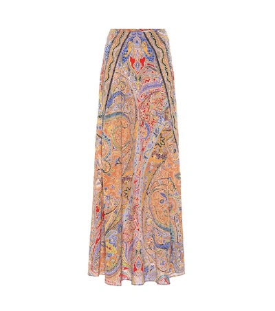Shop Etro Printed Silk-crêpe Maxi Skirt In Multicoloured