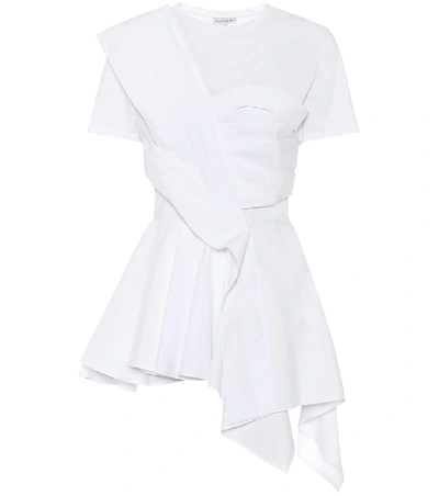 Shop Alexander Mcqueen Asymmetric Cotton Top In White
