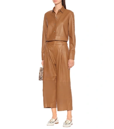 Shop Vince Cropped Wide-leg Leather Pants In Brown