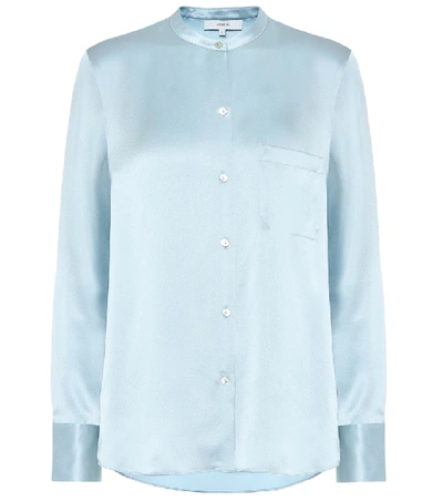 Shop Vince Silk-satin Shirt In Blue