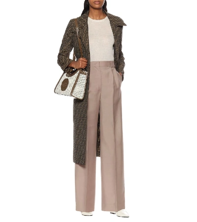 Shop Fendi High-rise Mohair And Wool Pants In Beige