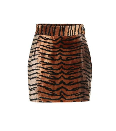 Shop Attico Tiger-print Velvet Miniskirt In Brown