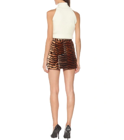 Shop Attico Tiger-print Velvet Miniskirt In Brown