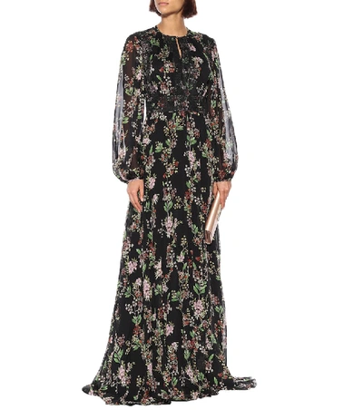 Shop Giambattista Valli Floral Silk Gown In Black