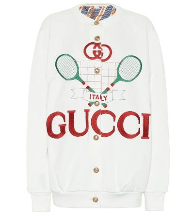 Shop Gucci Tennis Cotton Cardigan In White