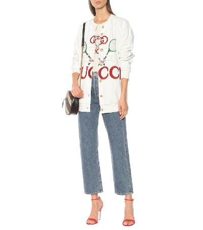 Shop Gucci Tennis Cotton Cardigan In White