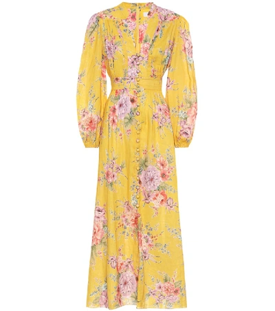 Shop Zimmermann Zinnia Floral Linen Dress In Yellow