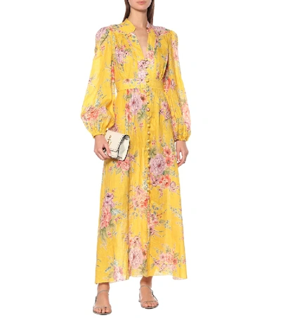 Shop Zimmermann Zinnia Floral Linen Dress In Yellow