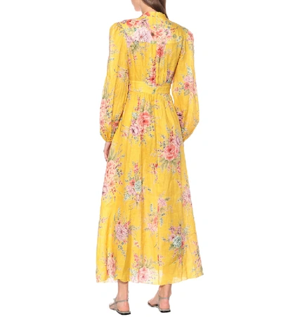 Shop Zimmermann Zinnia Floral Linen Dress In Yellow