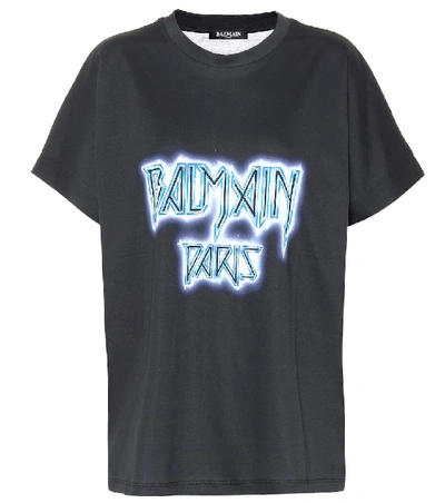 Shop Balmain Printed Cotton T-shirt In Black