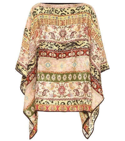 Shop Etro Printed Silk-blend Poncho In Beige