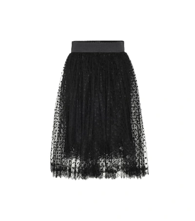 Shop Dolce & Gabbana Dotted Lace-trimmed Tulle Skirt In Black