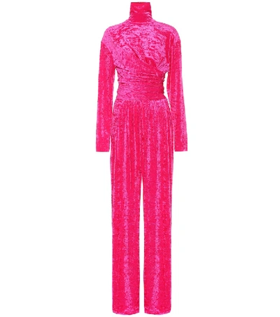 Shop Balenciaga Crushed-velvet Turtleneck Jumpsuit In Pink