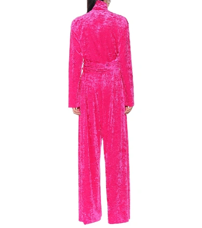 Shop Balenciaga Crushed-velvet Turtleneck Jumpsuit In Pink