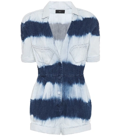 Shop Alanui Tie-dye Denim Playsuit In Blue