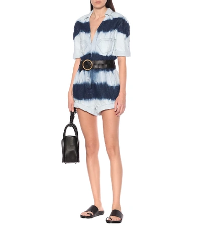 Shop Alanui Tie-dye Denim Playsuit In Blue