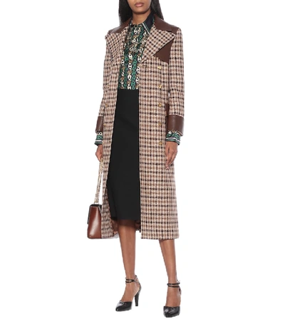 Shop Gucci Checked Wool-blend Coat In Brown