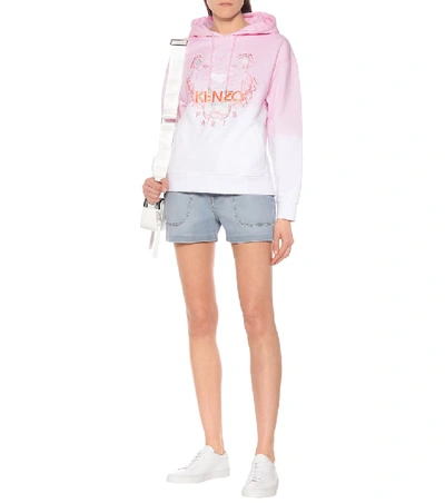 Shop Kenzo Tiger Logo Embroidered Cotton Hoodie In Pink