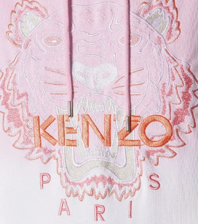 Shop Kenzo Tiger Logo Embroidered Cotton Hoodie In Pink