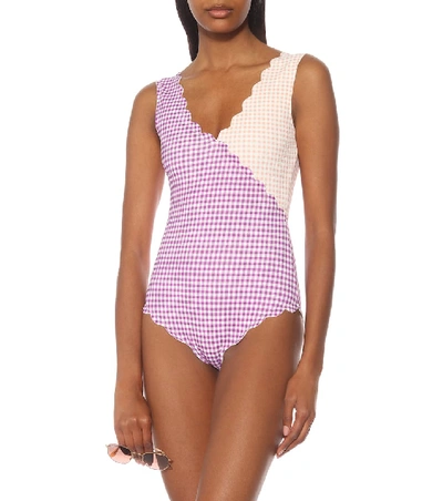 Shop Marysia Canyon Point Gingham Swimsuit In Purple