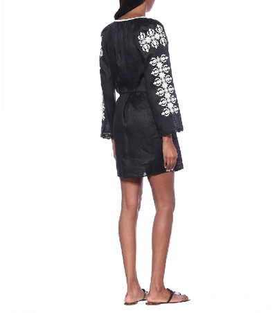 Shop Tory Burch Embroidered Linen Minidress In Black
