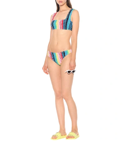 Shop Diane Von Furstenberg Striped Smocked Bikini Top In Multicoloured
