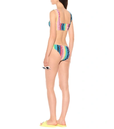 Shop Diane Von Furstenberg Striped Smocked Bikini Top In Multicoloured