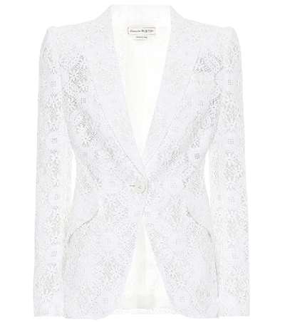 Shop Alexander Mcqueen Cotton-blend Guipure Lace Blazer In White