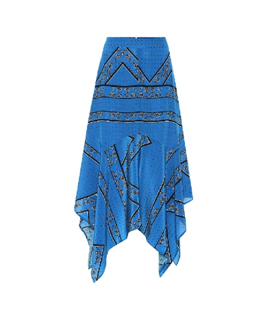 Shop Ganni Printed Asymmetric Silk Skirt In Blue
