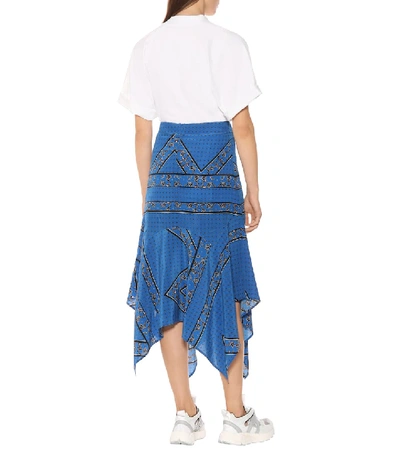 Shop Ganni Printed Asymmetric Silk Skirt In Blue