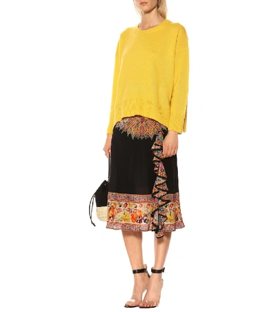 Shop Etro Ruffled Silk Midi Skirt In Multicoloured