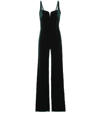 Shop Galvan Eclipse Velvet Jumpsuit In Green