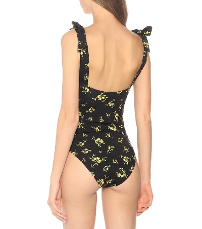 Shop Ganni Floral Swimsuit In Black