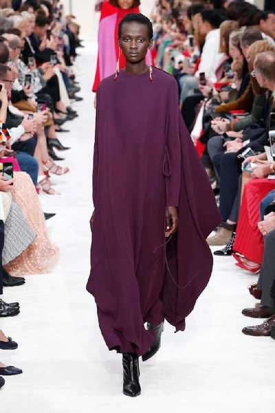 Shop Valentino Silk-crêpe Wrap Gown In Purple