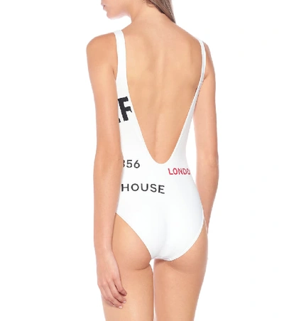 Shop Burberry Printed Swimsuit In White