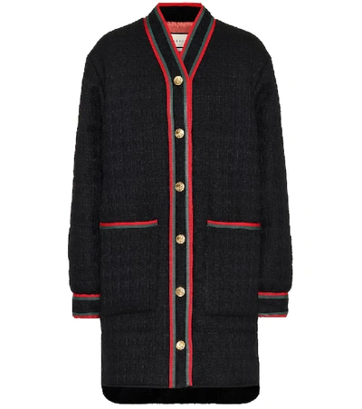 Shop Gucci Wool-tweed Coat In Black