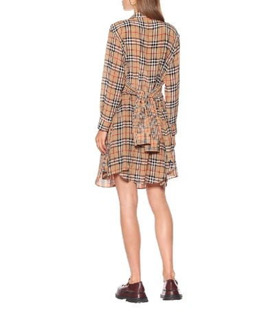 Shop Burberry Checked Silk Shirt Dress In Beige