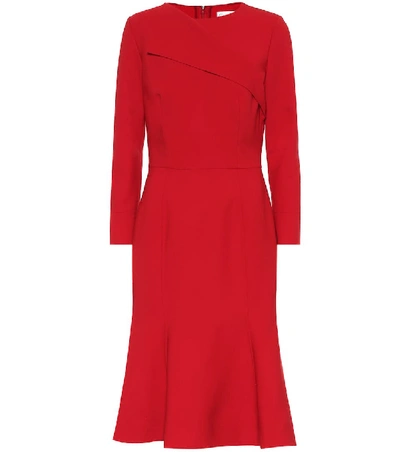 Shop Oscar De La Renta Stretch Wool Midi Dress In Red