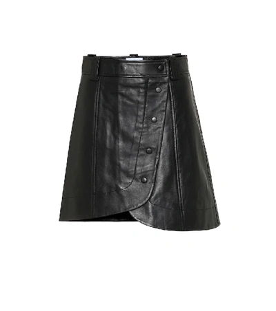 Shop Ganni Leather Miniskirt In Black